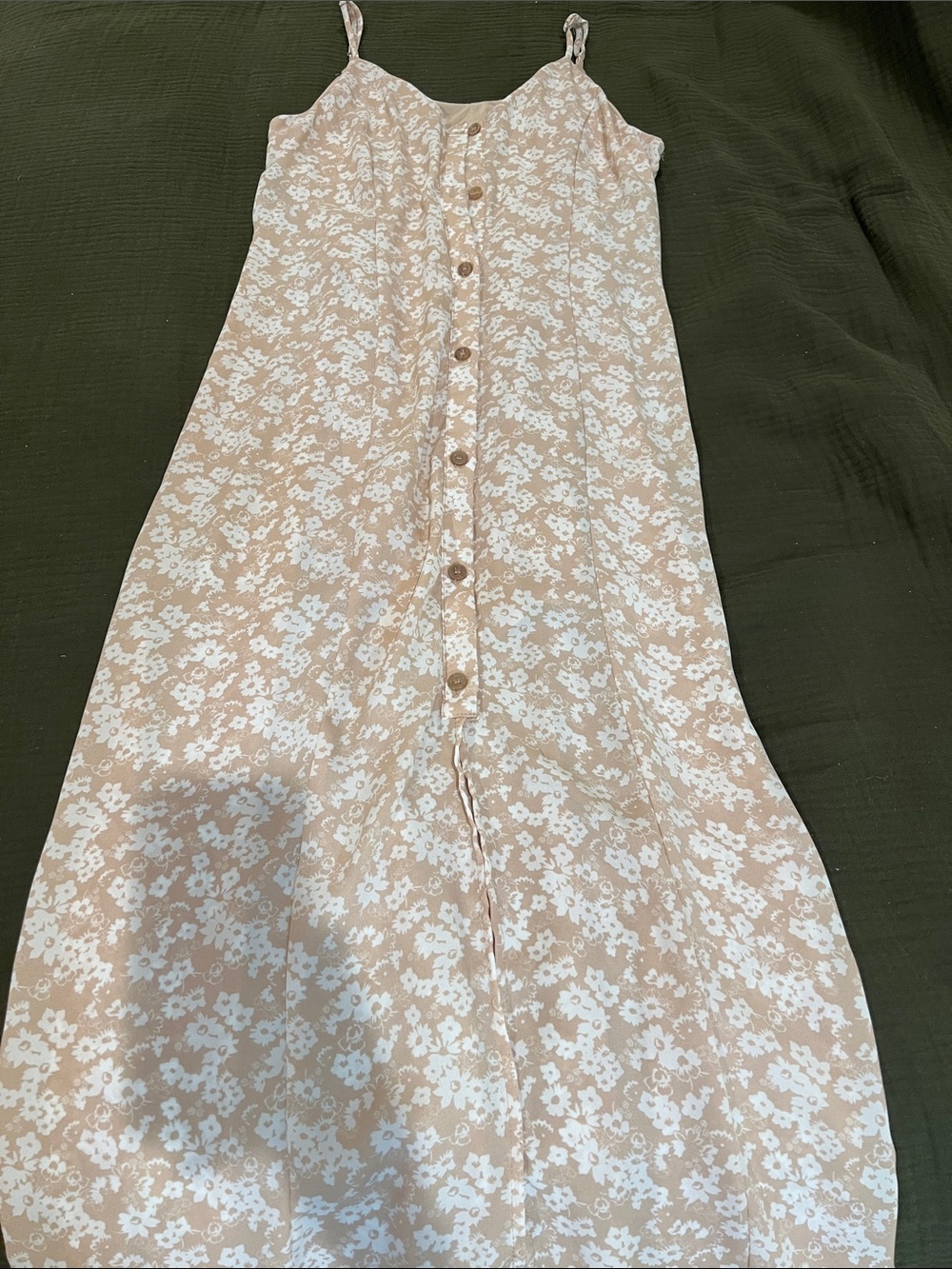 Sienne Sky Button-Front Floral Slip Dress in Nude and White